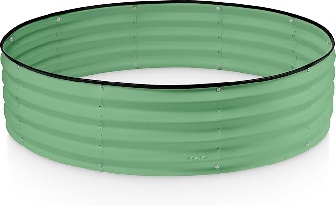Round Galvanized Raised Garden Bed // 4×4×1 ft Galvanized Raised Garden Beds Outdoor for Gardening, Vegetables, Flowers // Patented Tool-Free Design Round Planter (Light Green)