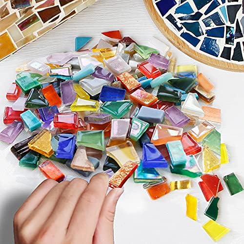 1.1lb Irregular Crystal Mosaic Tiles,Small Mosaic Tile DIY Hobbies Children Handmade Crystal Craft for Crafts Bulk DIY Picture Frames Handmade Jewelry Coaster (Dark Series)
