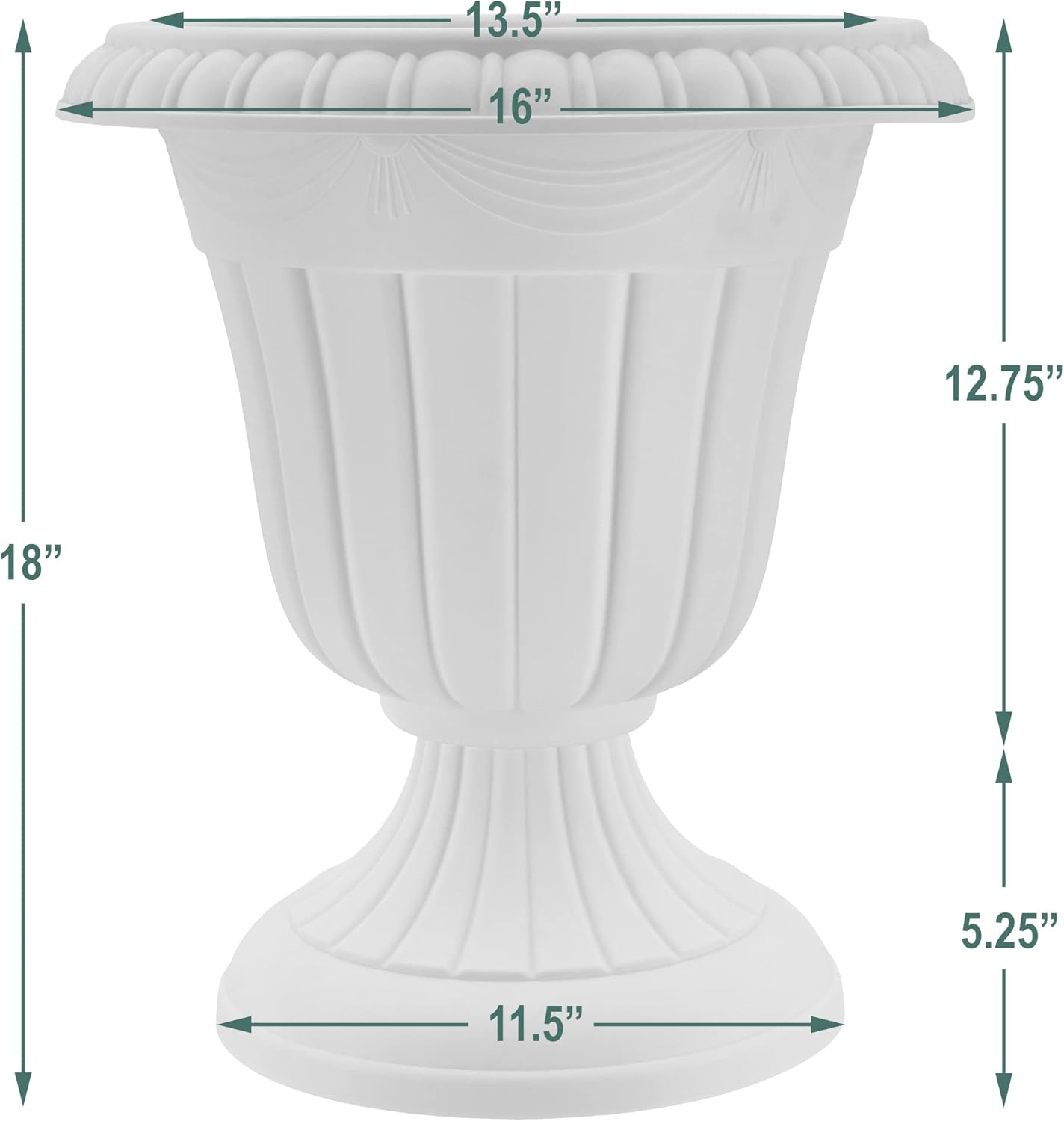 PL00GY Classic Traditional Plastic Urn Planter Indoor/Outdoor, 16" x 18", Gray