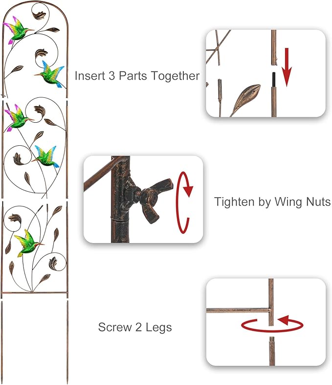 Set of 2 Hummingbird Metal Garden Trellis for Climbing Plants, Decorative Vegetables Flowers Vine Trellis for Outdoor Patio 60'' H x 11'' W