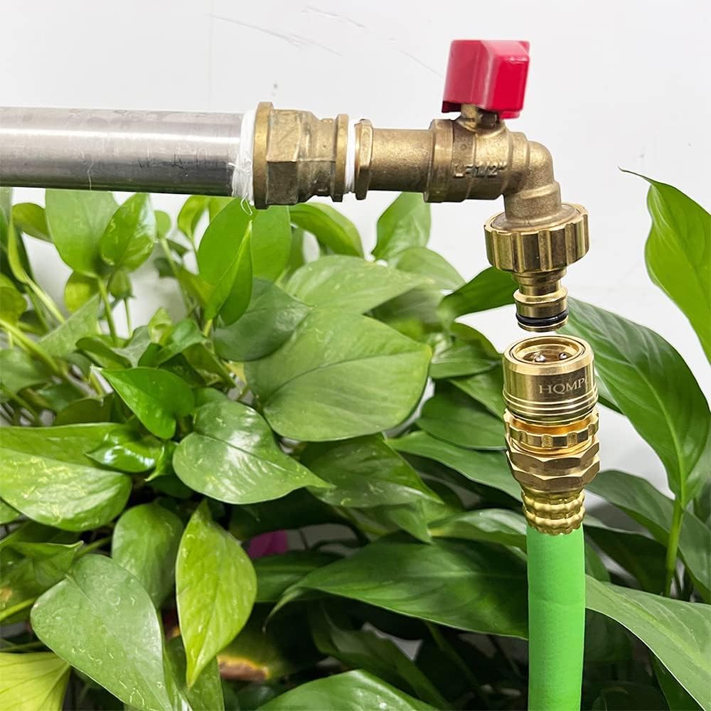 HQMPC Garden Hose Quick Connect No Pb Solid Brass Quick Connector Garden Hose Fitting Water Hose Connectors 3/4 inch GHT (6SETS)