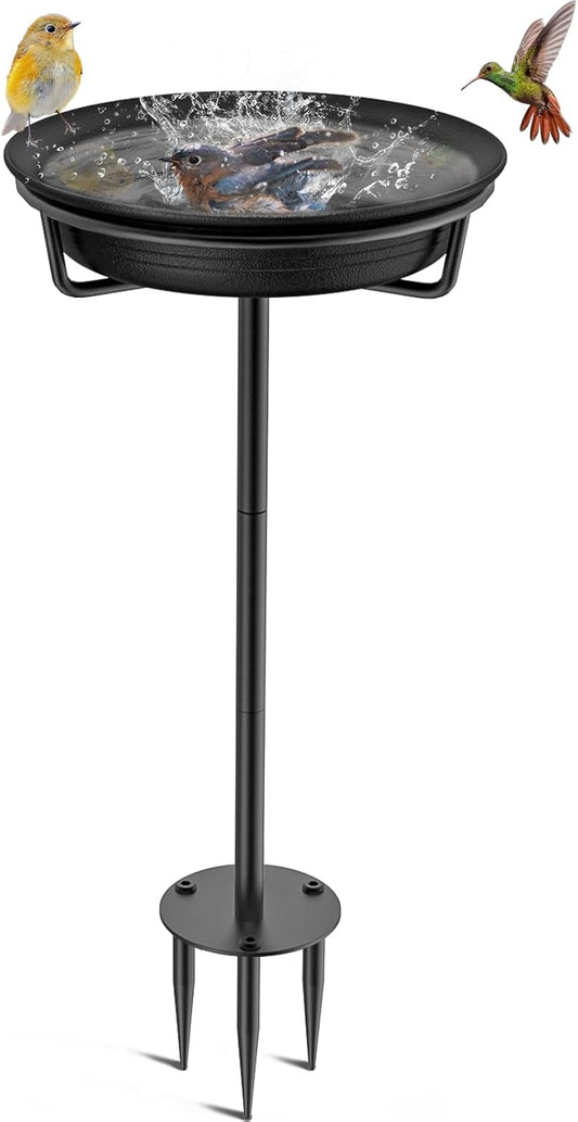 Bird Baths for Outdoors, Detachable Birdbaths for The Garden Clearance, Freestanding Bird Baths for Outdoors Heavy Duty, Bird Bath Bowl Spa & Birdfeeder with Metal Stake Stand (Black)