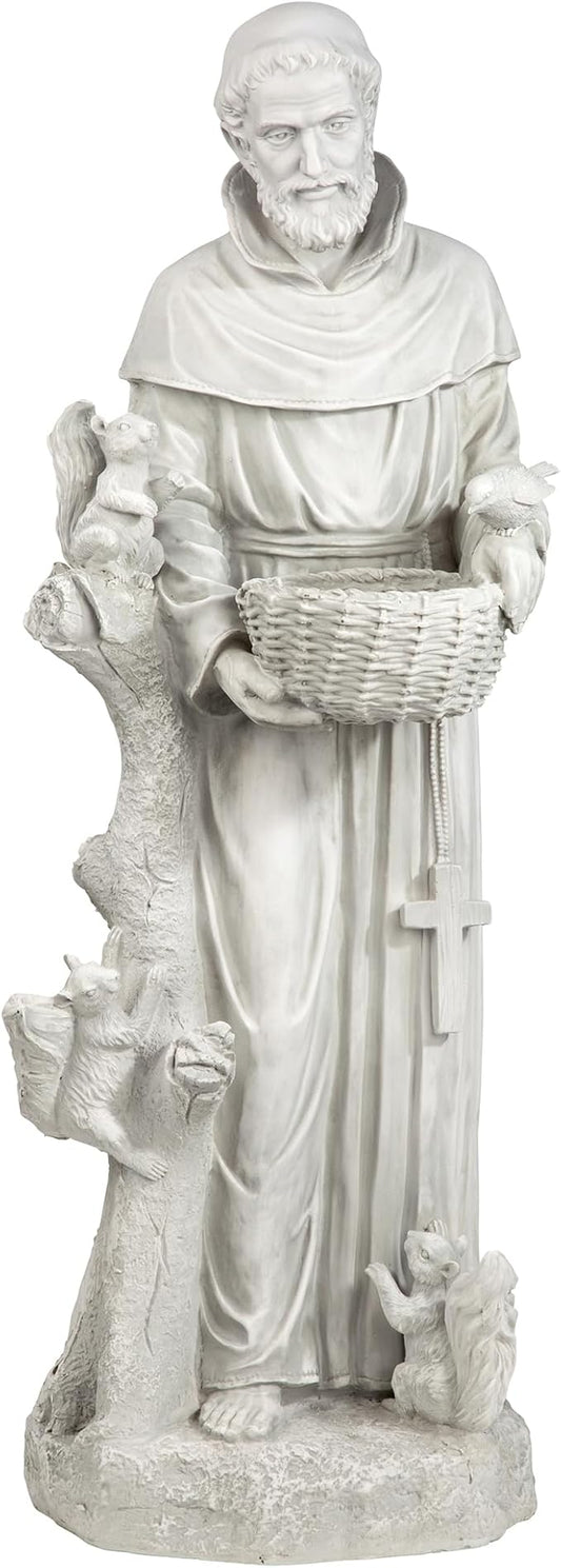 Design Toscano Nature's Nurturer Francis Assisi Religious Garden Decor Statue Bird Bath Feeder, Large, 37 inch, Cast Stone Resin, Antique Stone Finish