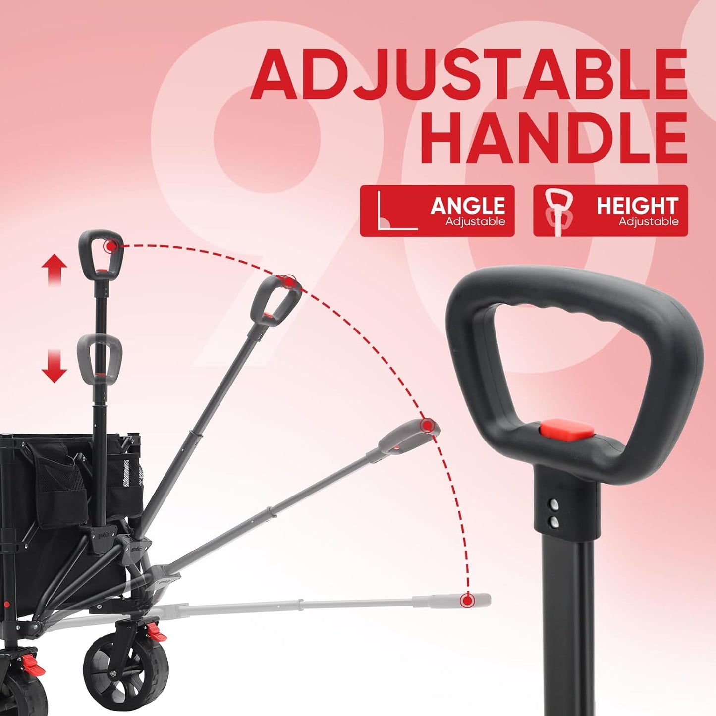 Collapsible Wagon Cart with 440lbs Weight Capacity, Heavy Duty Foldable Wagon with Big All-Terrain Wheels & Drink Holders, Utility Carts for Camping, Garden, Outdoor, Grocery, Sports. Black