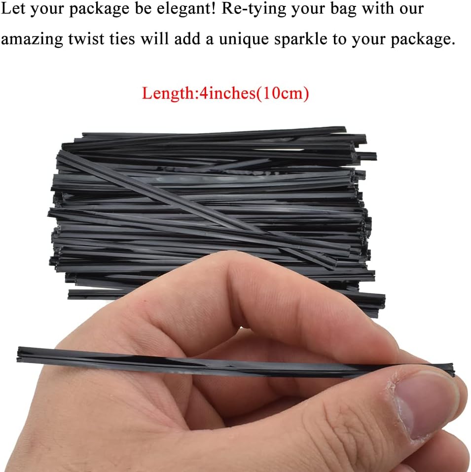HAHIYO 300Pcs 4 inches Black Metal Twist Ties Bread Candy Coffee Bag Ties Plant Garden Twist Ties for Cellophane Treat Bags Gift Wraping Bags Plastic Bags Halloween Party Cake Present Art Crafts