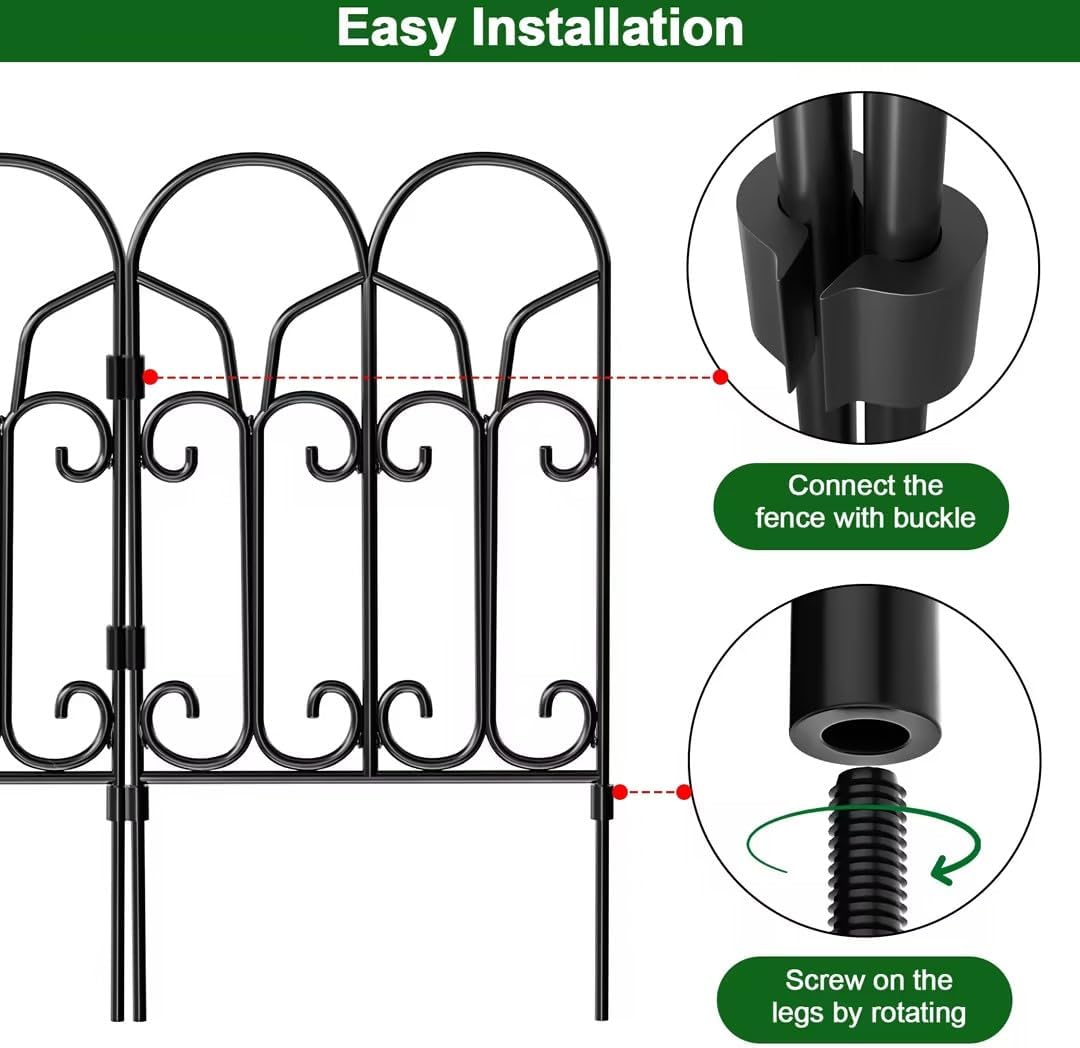 AMAGABELI GARDEN & HOME 10 Panels 22in(H)×10ft(L) Decorative Garden Fences and Borders for Dogs No Dig Metal Fence Panels Garden Edging Border Fence for Animal Barrier Fencing for Flower Beds Yard
