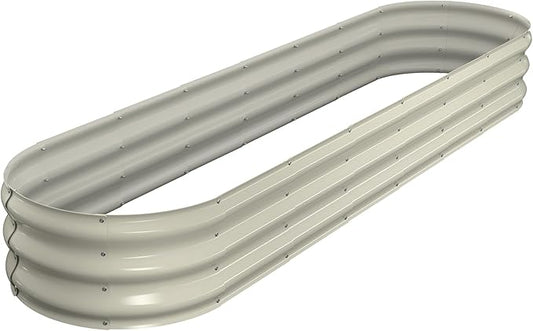 Raised Garden Bed Kit, 8x2x1 ft Galvanized Planter Box Outdoor, Oval Large Metal Raised Beds for Gardening Vegetables Flower Herb (Pearl White)