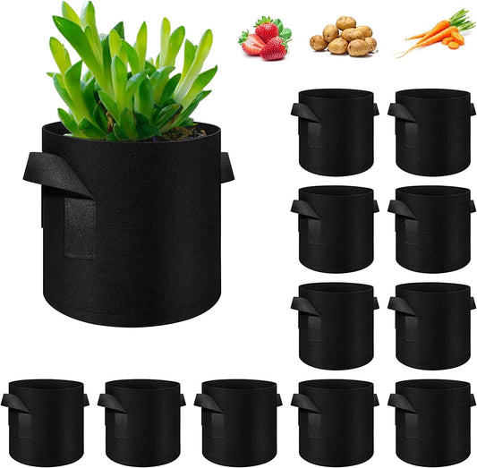12-Pack 15 Gallon Plant Grow Bags, Thickened Nonwoven Flower Pots with Handles, Vegetable Planter Bags Containers, Cloth Planters for Garden Vegetable/Flower/Plant/Fruits Outdoor (Black)
