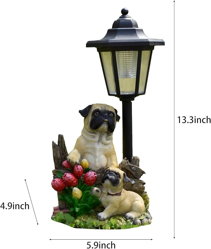 Solar Garden Outdoor Decor Statues Country Farm Pug Dogs with Light,Outside-Outdoor Decorations Sculptures for Patio Yard Lawn Walkway Ornaments Clearance Gifts for Mom Grandma Birthday