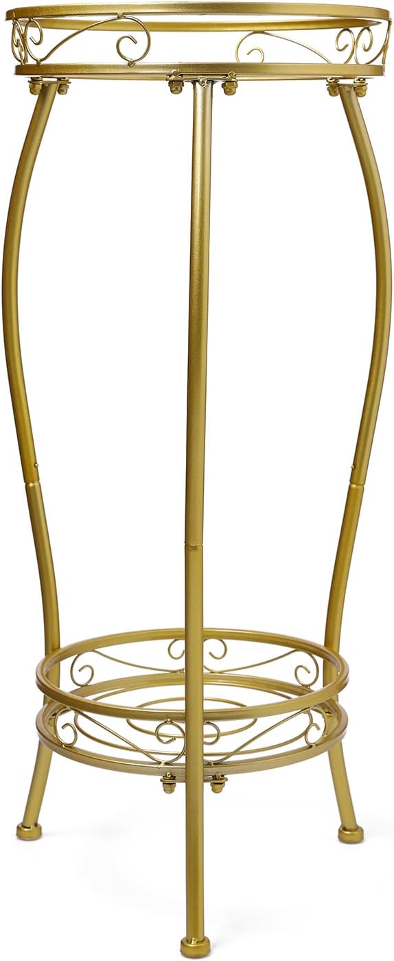 Plant Stand Indoor Outdoor，Tall Gold Metal Rustproof Stable Plant Stands，2 Tier 27.1 inch Multiple Plant Rack Holder Rack Flower Pot Stand Heavy Duty Plant Shelf (Gold)
