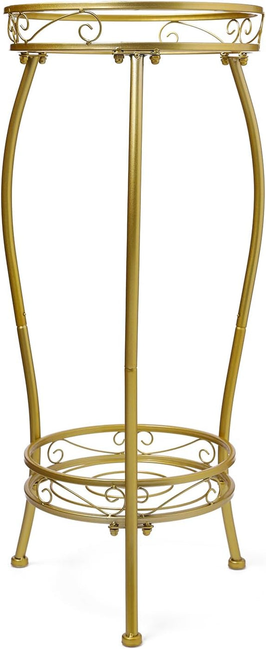 Plant Stand Indoor Outdoor，Tall Gold Metal Rustproof Stable Plant Stands，2 Tier 27.1 inch Multiple Plant Rack Holder Rack Flower Pot Stand Heavy Duty Plant Shelf (Gold)