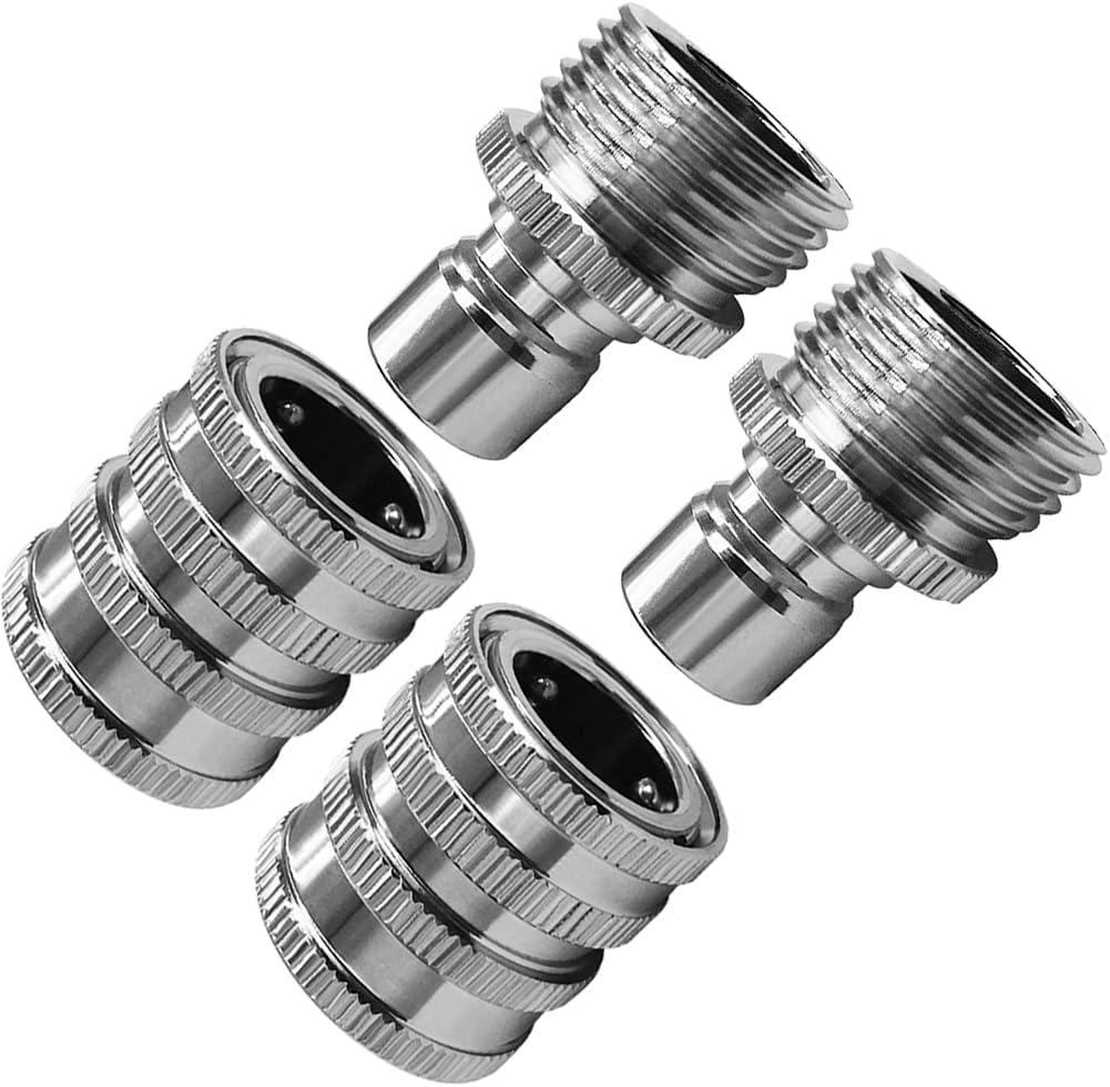 beduan Stainless Garden Hose Quick Connect Fittings Water Hose Connectors 3/4 Inch GHT Disconnect Quick Release (Plating Brass&Nickel on Surface, Set of 2)