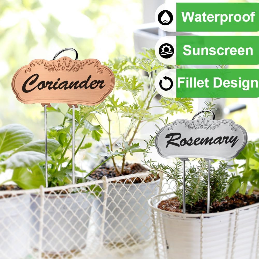 30 PacksTCYPUHL Metal Plant Labels, Tall Outdoor Garden Markers for Flowers, Fruits and Vegetables, 304 Stainless Steel Weatherproof Signs (4" x 1.9", Silver, Black and Gold)