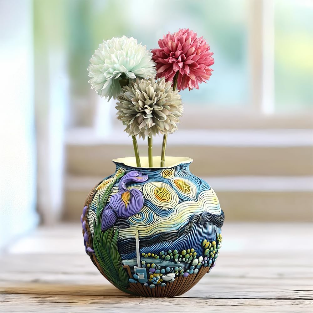 TOZLU Picasso Brutalist Abstract Beauty Face Flower Pot Ornaments Abstract Face Flower Pots Abstract Head Planter Pots Container Colorful Face Art Abstract Resin Flower Pot (Starry Night Flower Pot)