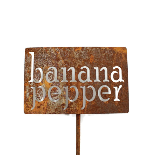 Classic Metal Garden Markers 19 Inches Tall (banana pepper, Naturally Rusted)