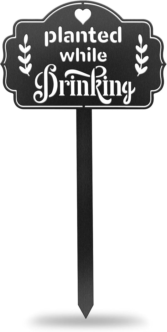 CUTHOLLOW Metal Plant Marker Stake Planted While Drinking for Outdoor Indoor, Waterproof 11.8 inch Cute Garden Plant Labels Sign Tag for Vegetables, Farmhouse Greenhouse Decor - Funny Gardening Gifts