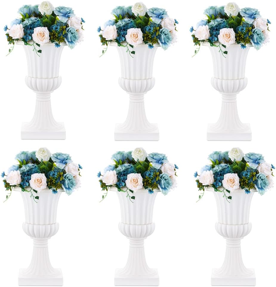 Nuptio Plastic Urn Planters White - 6 Pcs 19.7 Inch Tall Large Urns Planter Outdoor for Plants - Garden Classic Flower Vase Plant Pots - Porch Front Pedestal Pot Resin Grecian Vases