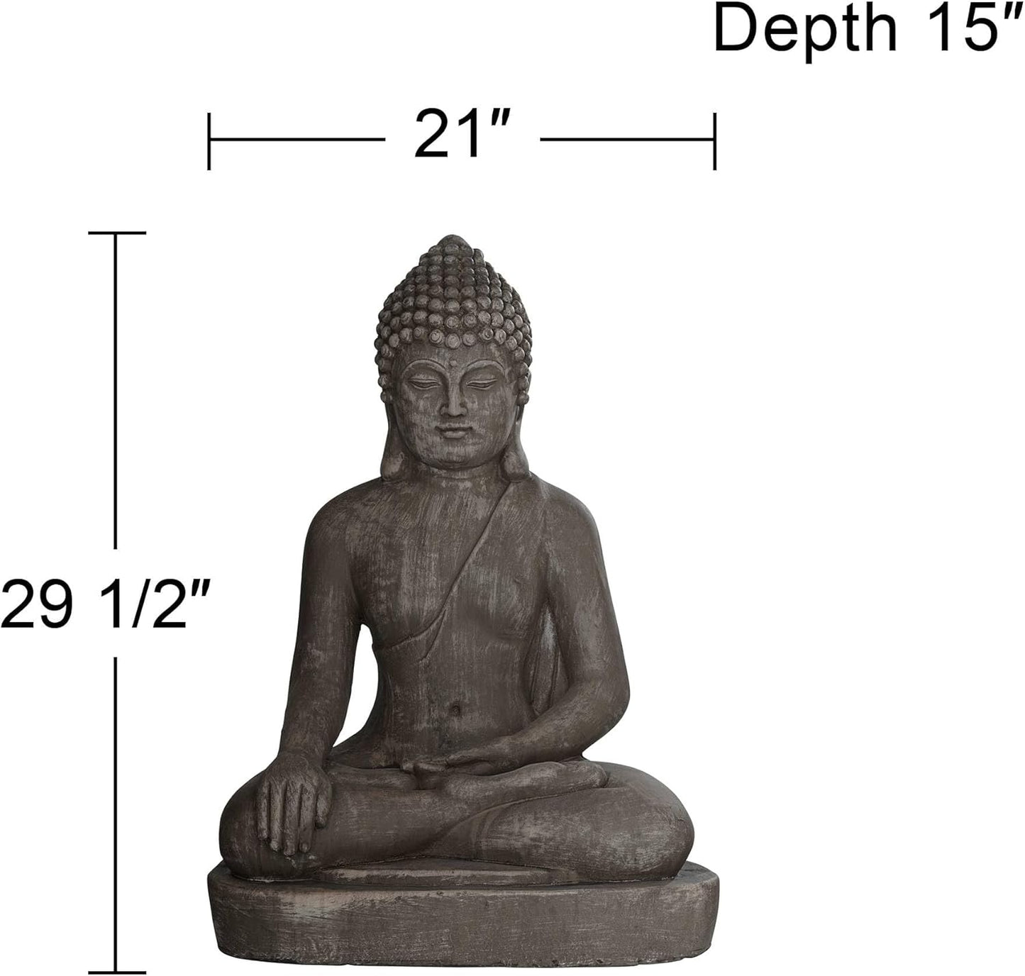 John Timberland Sitting Buddha Statue Sculpture Zen Asian Japanese Garden Decor Outdoor Front Porch Patio Yard Outside Home Balcony House Exterior Weathered Light Sandstone Finish 29 1/2" Tall