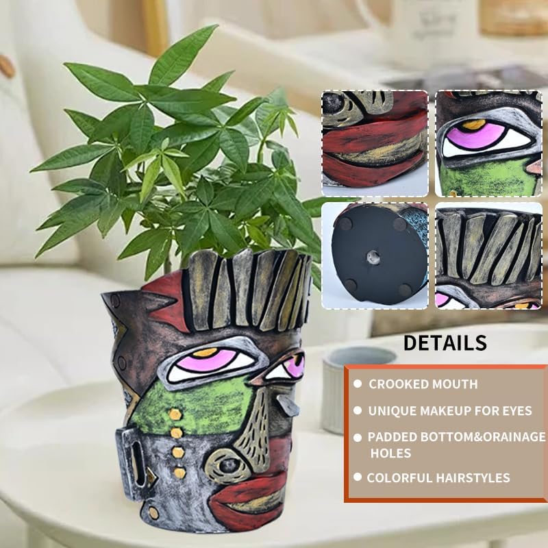 Abstract Face Planters Pots Head,Unique Head Planter for Indoor Plants,Funny Face Flower Pot,Colorful Plant Pots for Outdoor Garden Decor and Home Art Decoration(Classic)