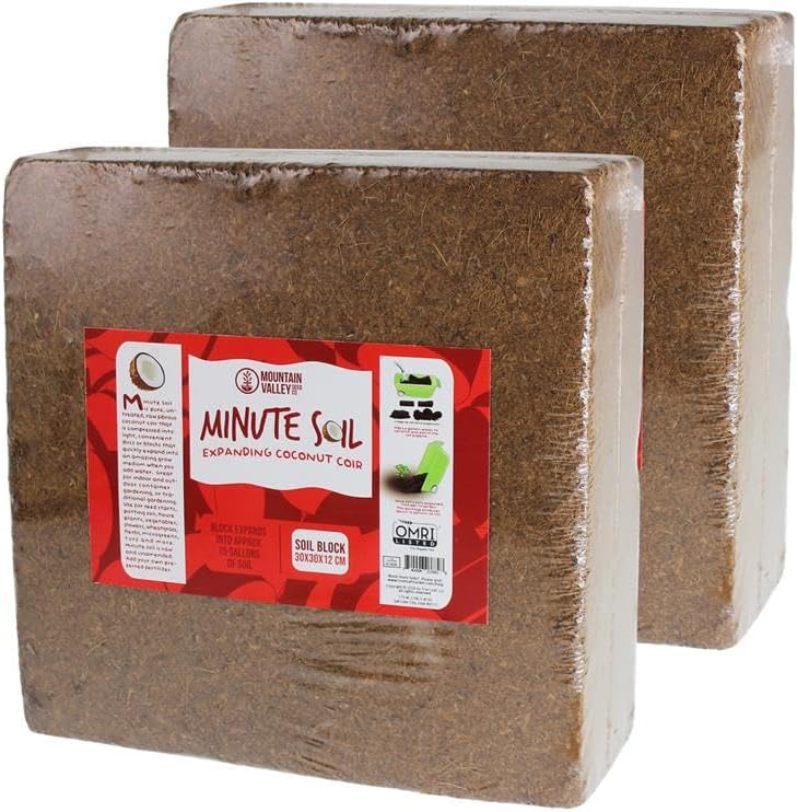 Minute Soil Bulk Coconut Coir Block 2-Pack – OMRI Listed for Organic Use – Compressed Growing Medium Expands with Water – Indoor & Outdoor Gardening Soil Alternative