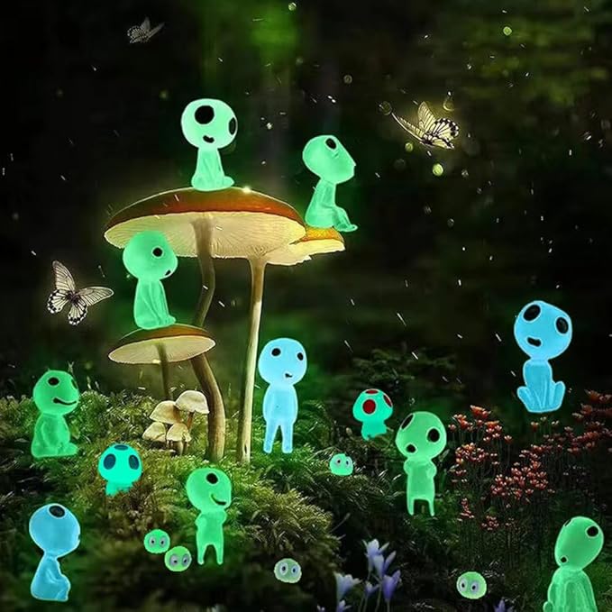 BEZALEL Glow in the Dark Tree Spirits, 49 Pcs Luminous Elves Tree Ghosts Figurines Kit, Mini Glow Fairy Garden Accessories Outdoor with Mini Mushrooms for Garden Bonsai Succulent Terrarium Decorations