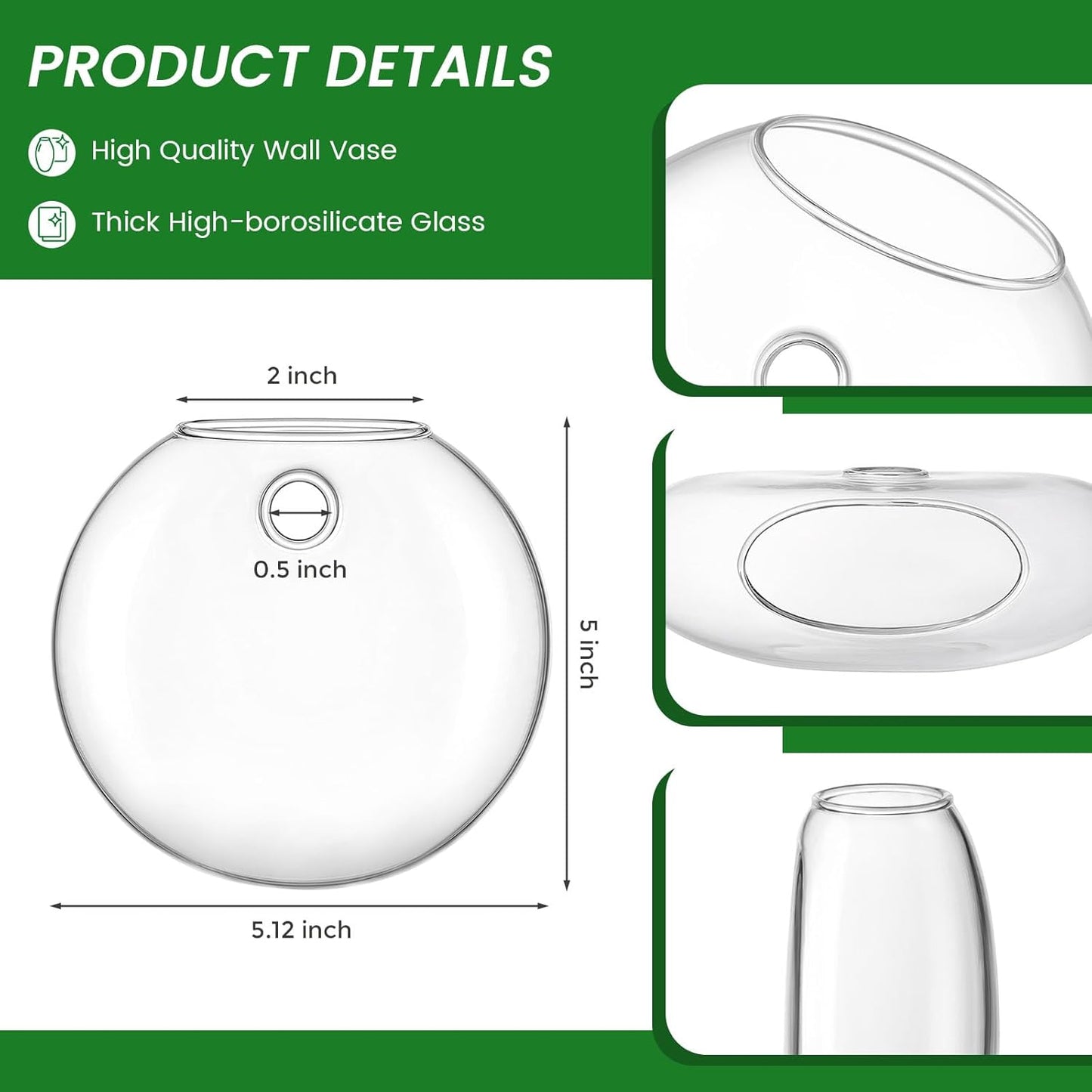 DomeStar 2PCS Wall Flower Vases, Wall Hanging Glass Planter Propagation Station Mounted Vases for Hydroponics Plants Propagation Living Room Office Home Decor