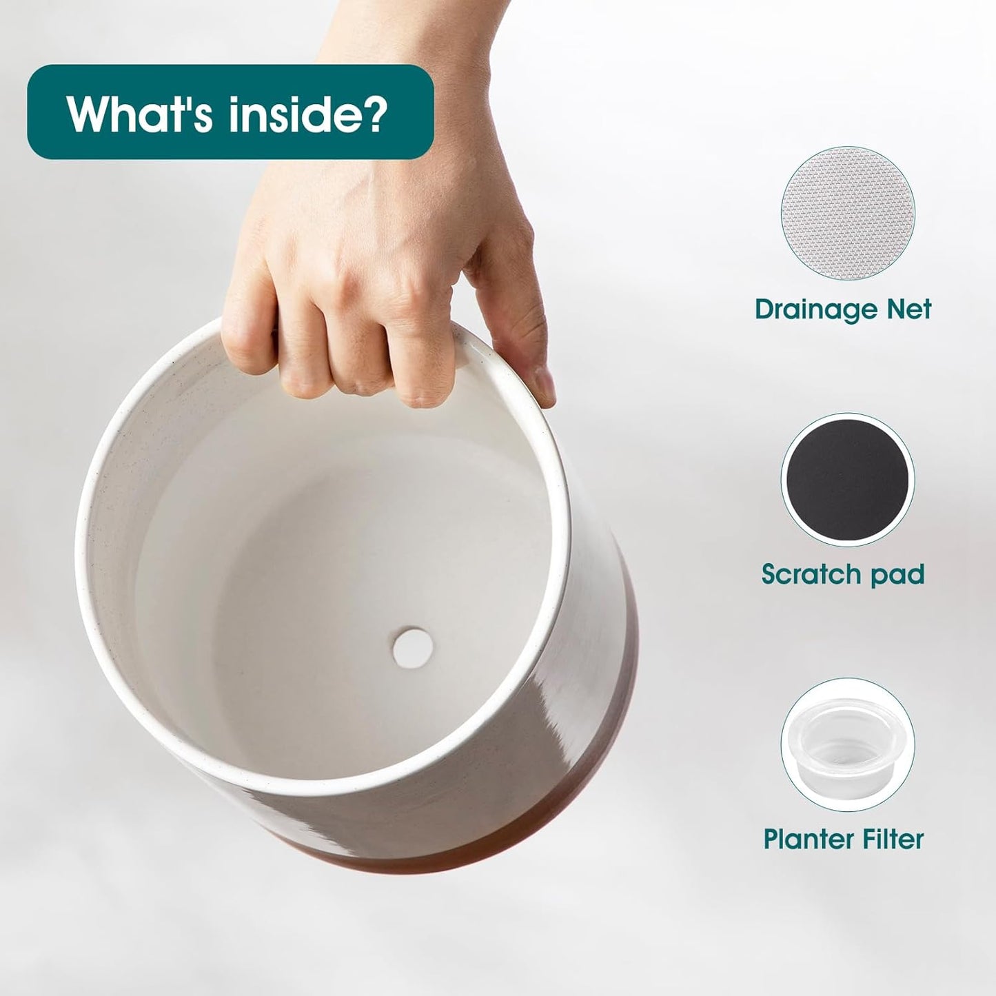 vancasso 6"+8"+10" Ceramic Pot for Plants, Large Outdoor Indoor Planter Pots with Drainage Holes, Set of 3, Khaki