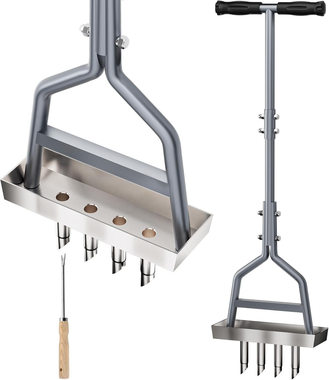 Lawn Coring Aerator, Manual Aerator Lawn Tool, Stainless Steel 4 Core Aerator And Soil Core Storage Tray, Plug Aerator For Garden Tools & Yard tools, For Loosening Soil and Improving Lawn Health