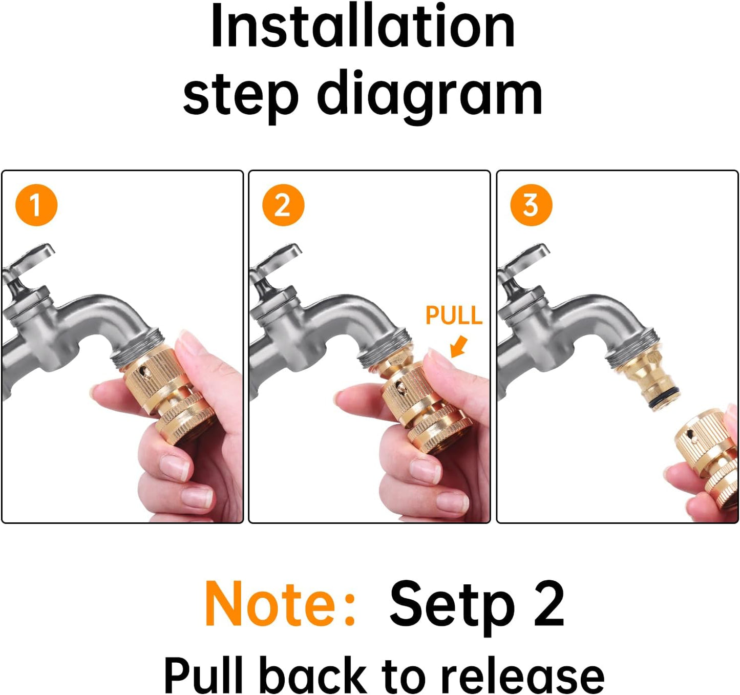 Garden Water Pipe Quick Connect, No-Leak 3/4 Inch GHT Thread Fitting Water Hose Female Adapter, Heavy-Duty Rust Resistant Brass Water Pipe Connector, Easy to Use (2 Female Connect ）