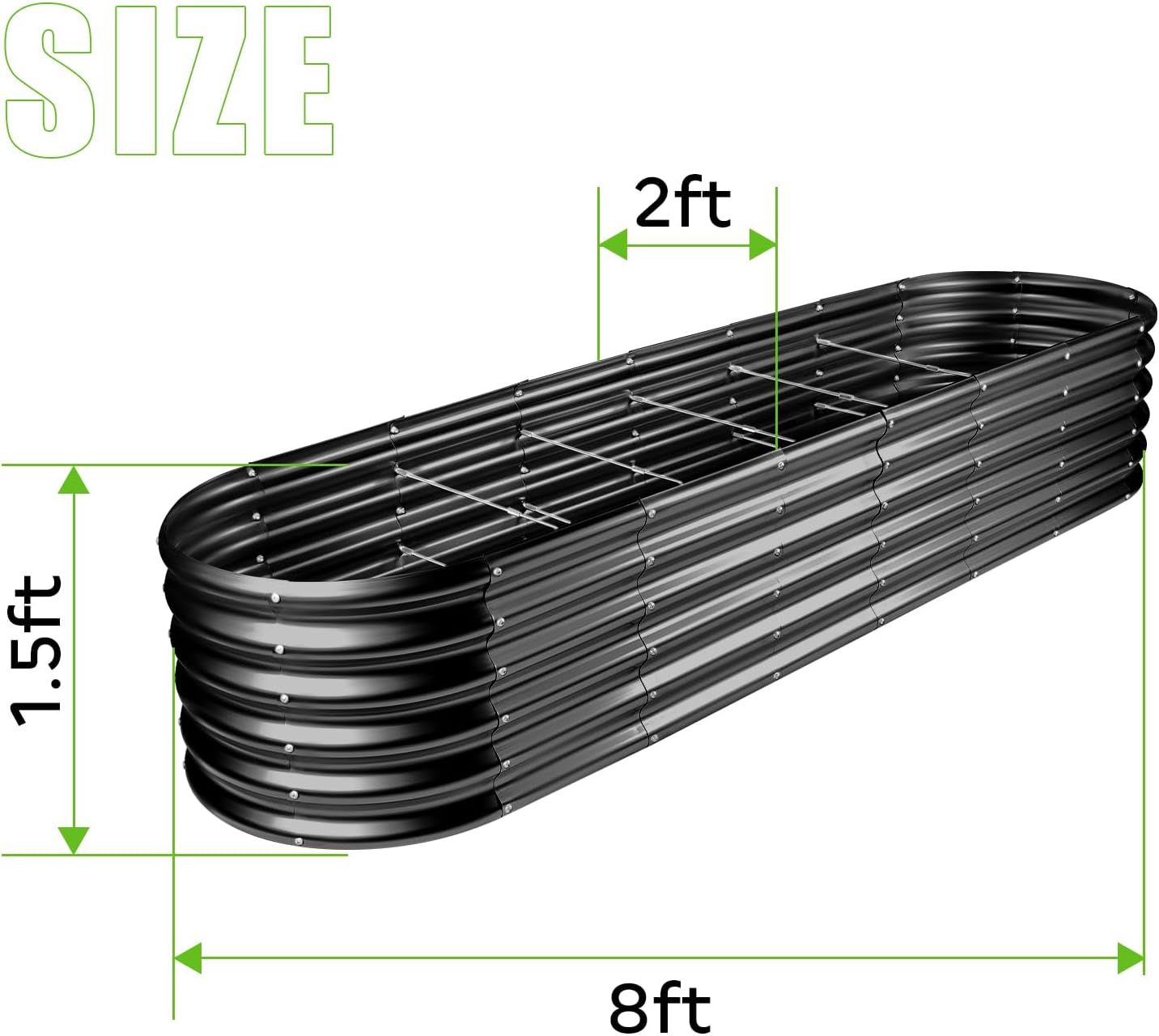 Land Guard 8×2×1.5ft Galvanized Raised Garden Bed Kit, Raised Garden Boxes Outdoor, Oval Metal Raised Garden Beds for Vegetables, Gray