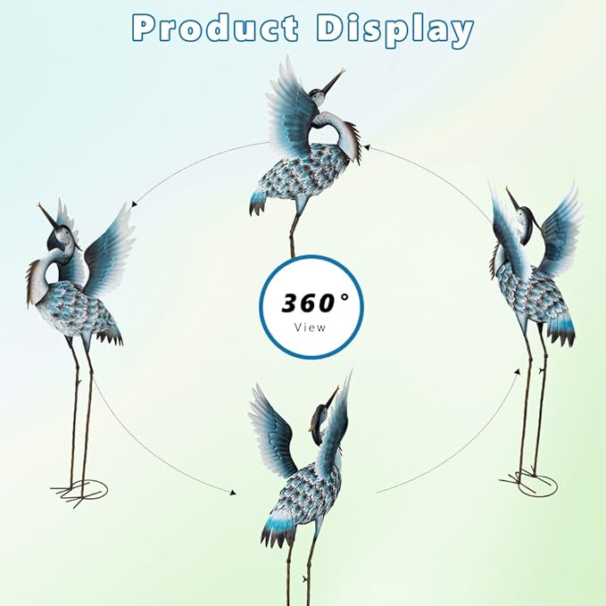 DREAMSOUL 40" Large Blue Heron Garden Statues Metal Crane Outdoor Statues Yard Art, Bird Statue for Backyard Lawn Patio Outside Decor