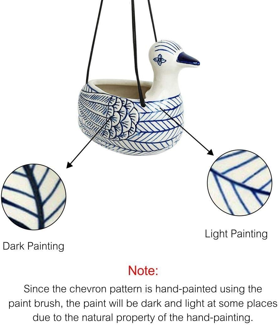 ExclusiveLane Duck' Hand-Painted Ceramic Hanging Planters for Indoor, Outdoor Plants, Flowers | Hanging Planter for Balcony, Home Décor, Garden, Living Room (Indigo Blue & White)