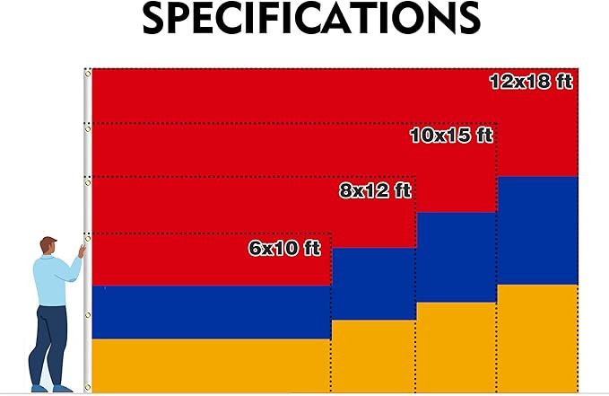 Armenia Extra Large Flag 10x15FT Giant Armenian National Polyester Flag With 5 Grommets For Patriotic Armenian Themed Festival Events Party Decoration (Armenia, 10x15FT)