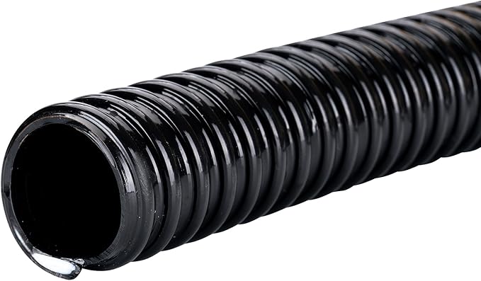 Pond Hose ID 1/2” × 25ft Black Corrugated Flexible Reinforced PVC Hose Vinyl Tubing for Pond Pump Fountain Garden Waterfall, Non-toxic & Kinkproof, with 2 clamps