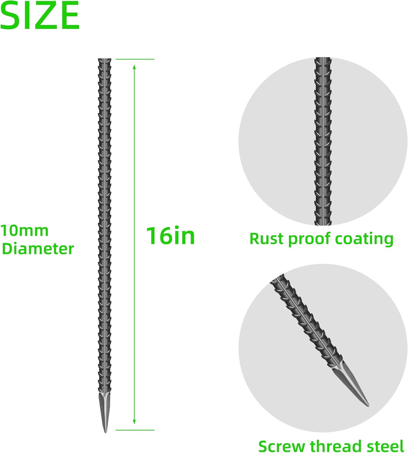 20 Pieces 16-Inch Garden Ground Stakes Galvanized Steel Rebar Stake Heavy Duty Anchors for Tents, Position Kits,Fences, and Trampolines