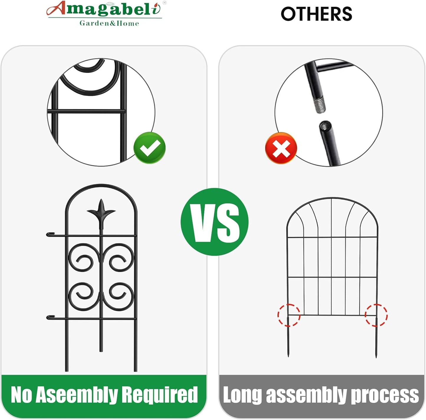 AMAGABELI GARDEN & HOME 8 Panels 24in(H)×10ft(L) Decorative Garden Fences and Borders for Dogs Pre-Linking Panels No Dig Garden Edging Border Fence for Animal Barrier Fencing for Flower Bed Yard Patio