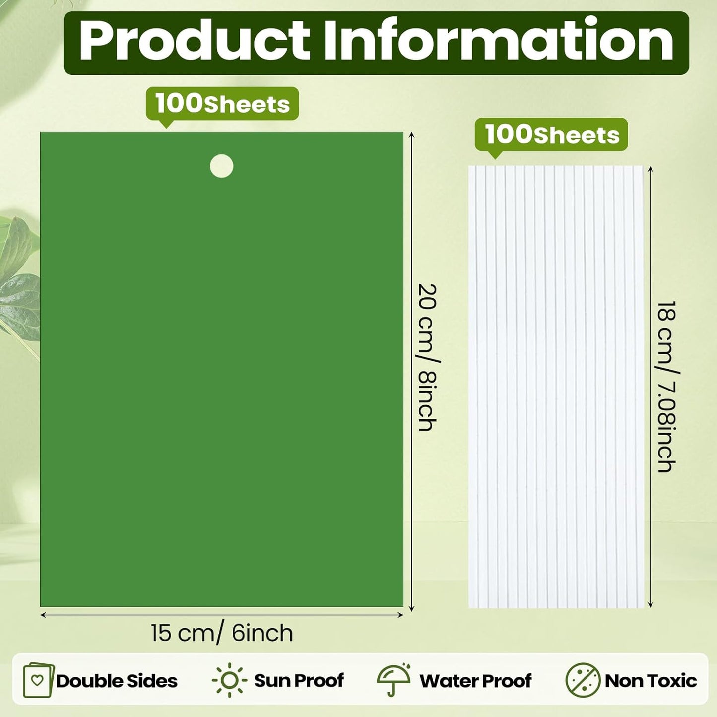 Qualirey 100 Pcs 6 x 8 Inch Sticky Traps for Plant Double Sided Sticky Trap for Gnats with Twist Ties Fly Traps for Fruit Insect Fungus Bugs Indoor Outdoor (Green)