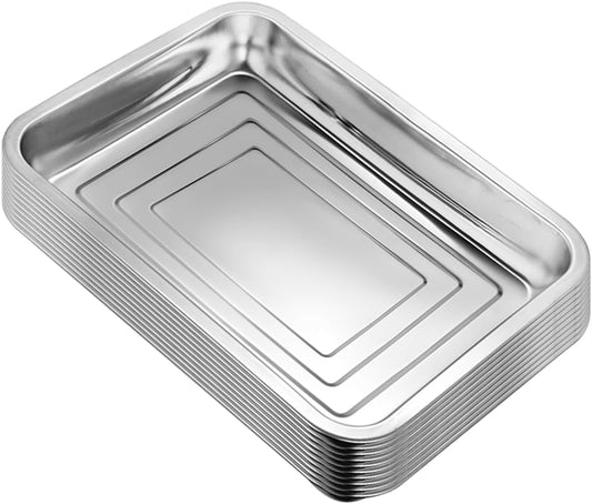 10 Pack Stainless Metal Trays, Stainless Steel Seed Starter Carry Tray for Nursery Seedling Pots Water Collection Transplantation (10.63 inch×14.17 inch, 1.18" Height)