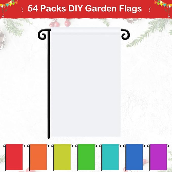 Shimeyao 54 Pcs Blank Sublimation Flags DIY Lawn Garden Flags 11.8 x 17.7 Inches Polyester Blank Heat Transfer Banner for Valentine's Day Wedding Indoor Outdoor Party Decoration