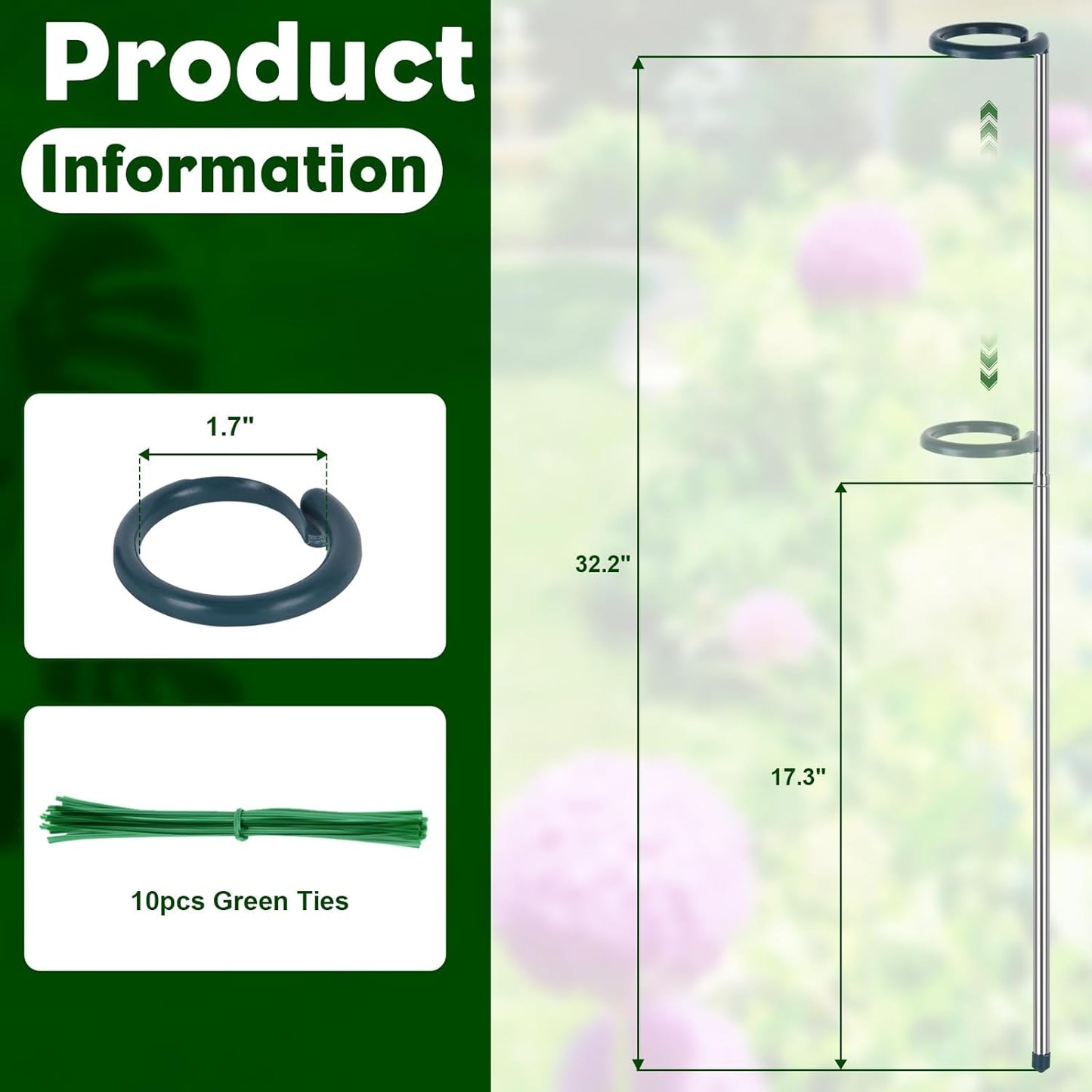 Extendable Monstera Plant Support Stakes, Made of Aluminum Alloy, Tomato Stakes Length Adjust from 17.3" to 32.2", Suitable for Indoor Outdoor Potted Amaryllis Vegetables Comes with 10 Ties-3Pack