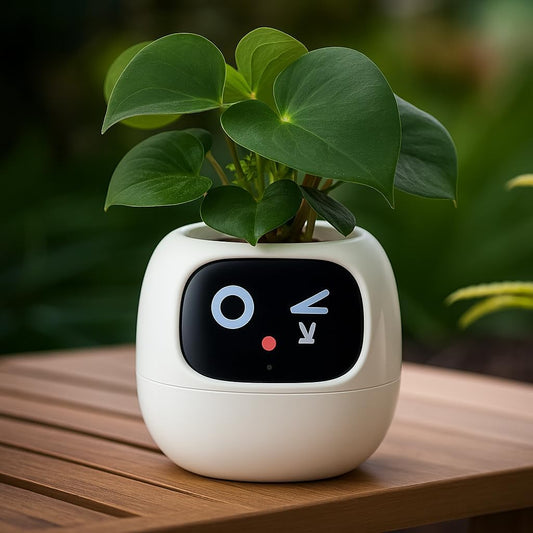 Interactive Plant Pot – Smart Planter, AI Pet Plantagotchi, tamagotchi, Leafypod and Plantiboy, Robot Flower with Feelings, Electric Maceta, Indoor Flowerpot with Water, Digital Gifts (White)