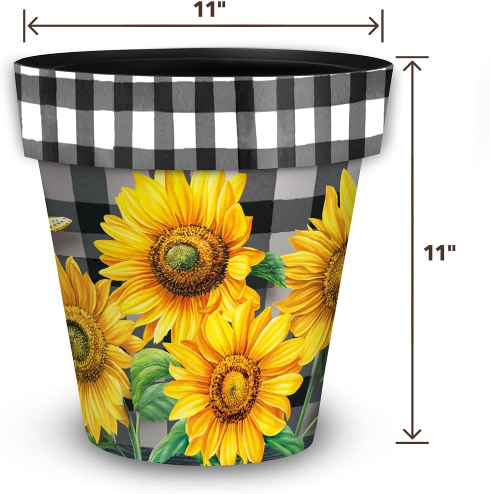 Briarwood Lane Checkered Sunflowers Decorative Medium Planter