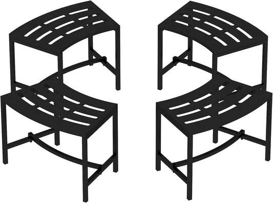 Metal Curved Fire Pit Bench Set of 4, Outdoor Fire Pit Seating, Steel Backless Outside Bench for Garden, Patio, Porch, Backyard, Plant Stand, Heavy Duty Plant Holder, Style 2, Black