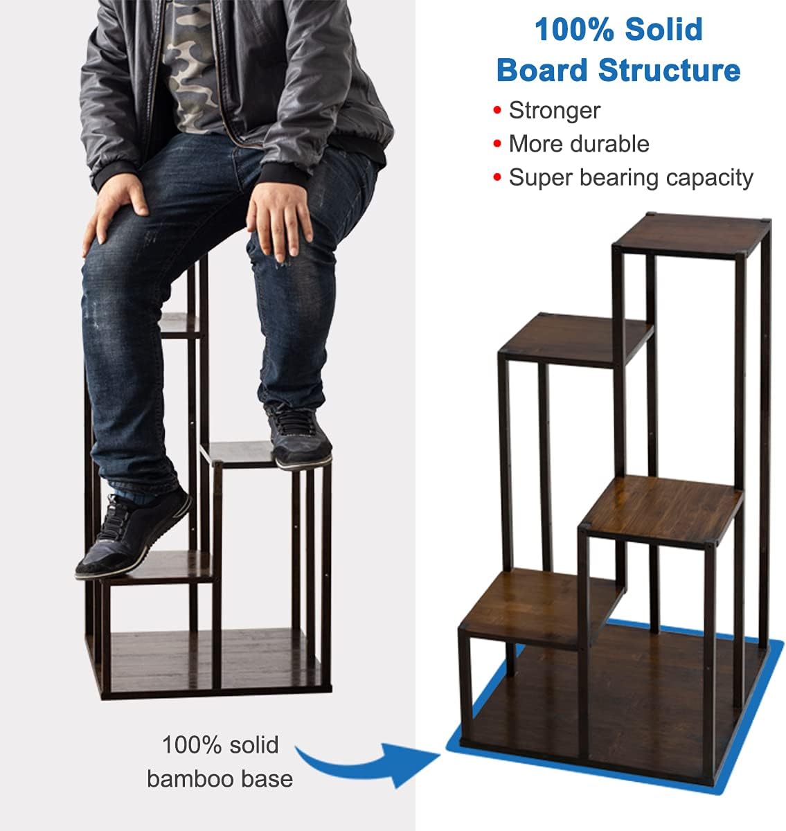 COPREE Bamboo 4 Tiers Plant Stands, Planter Pot Holder Shelf, Indoor Outdoor Flower Display Organizer Storage Rack, Heavy Duty Planter Shelving Unit
