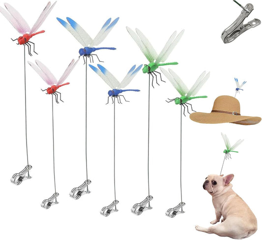 6 Pack 3D Realistic Dragonfly Clips - Colorful Plastic Garden Decor for Outdoor & Indoor Use, Hat/Clothing Accessories, Yard Patio Ornaments - Decorative Stakes (Assorted Colors)