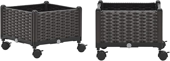 Barton 2 Pieces Rolling Garden Bed Brown Plastic w/Self-Watering Design Outdoor Elevated Planter Box Kit Wheels Mobile