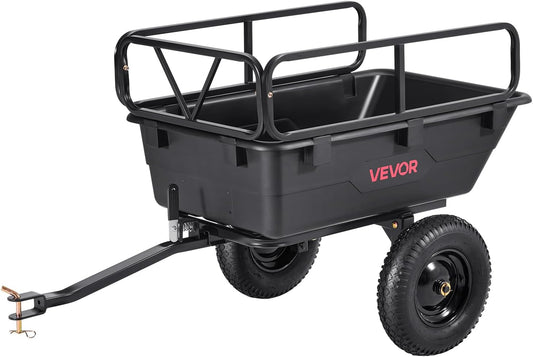 VEVOR 500Lbs 10 Cu.Ft. ATV UTV Trailer Tow Behind Dump Cart, Heavy Duty Pull Behind Utility Dump Trailer for Lawn Mower Trailer Tractor Garden Yard with 16in Tires