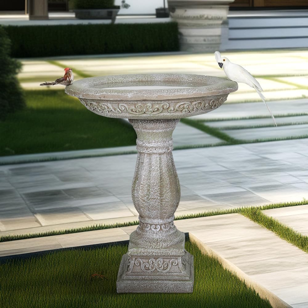23.8" H * 20" Φ Outdoor Birdbath with Pedestal - Garden Birdbaths Outdoor Decor - Floor Bird Baths for Garden Patio, Yard, Lawn