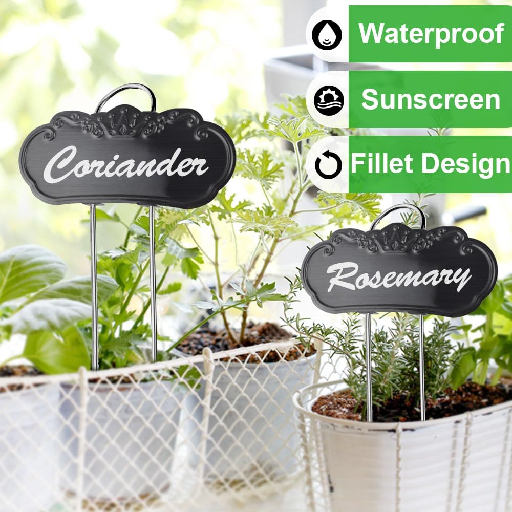 50 Packs Metal Plant Labels, Tall Outdoor Garden Markers for Flowers, Fruits and Vegetables, Weatherproof (Each 25 Pack, 4" x 1.9", Silver and Black)