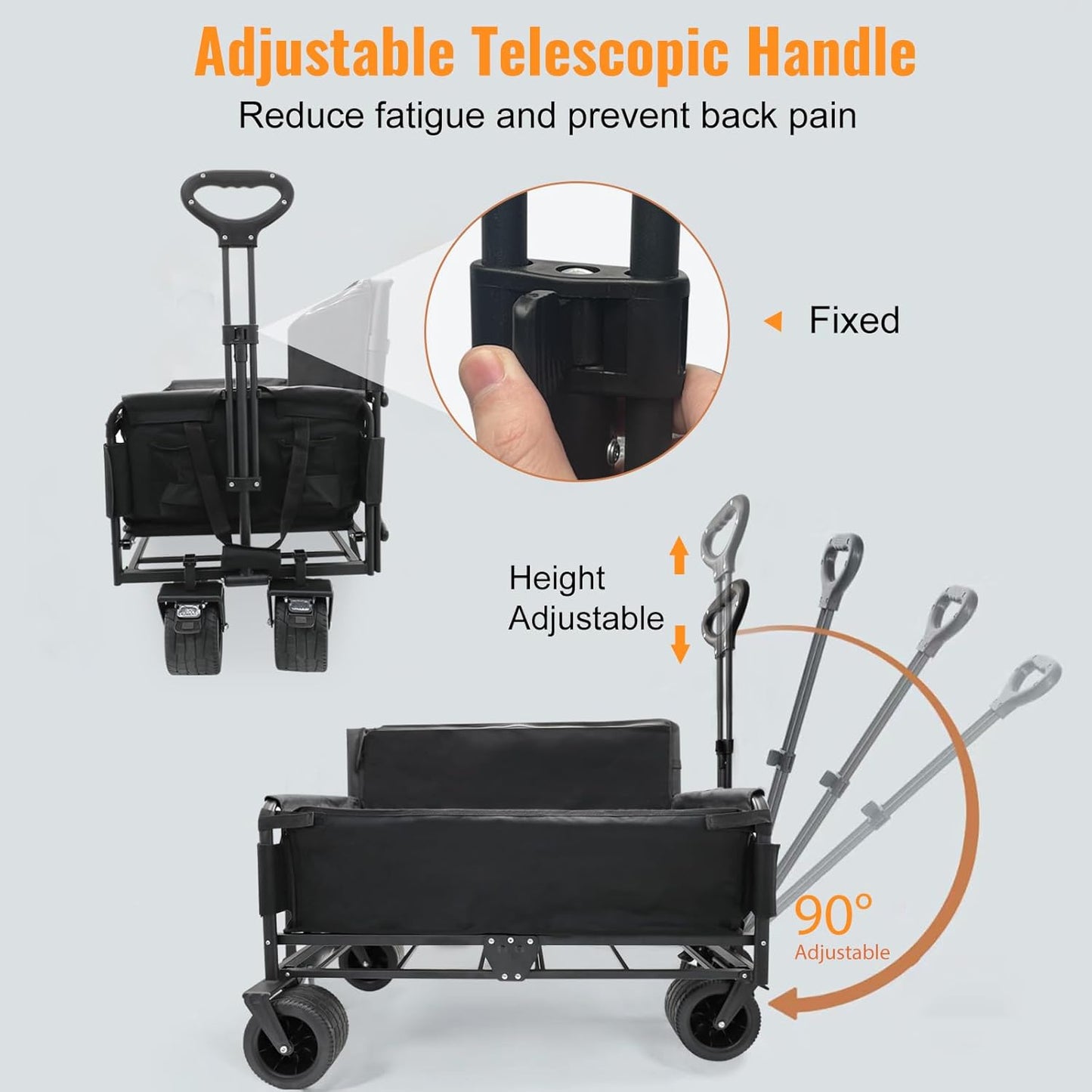 Collapsible Foldable Wagon Cart with Wheels 240L Capacity Folding Sports Wagons, 560LBS Load Large 3-in-1 Grocery Heavy Duty Carts for Sand, Beach, Camping